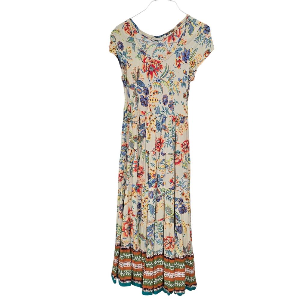 Size 12 Soft Surroundings Colorful Floral Tiered Flowy Maxy Dress Size M